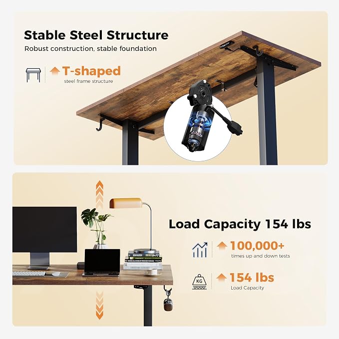 Agilestic Electric Standing Desk, 63 x 23.6 Inches Height Adjustable Desk, Sit Stand up Desk for Work Office Home, Splice Board, Rustic Brown