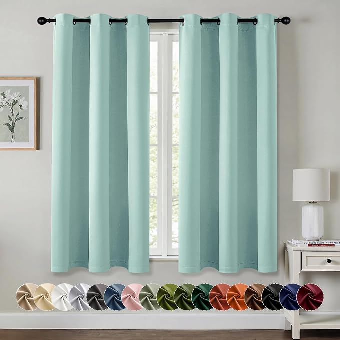 MIULEE Blackout Curtains for Bedroom Living Room 2 Panels, Thermal Insulated Room Darkening Drapes Grommet Noise Reducing Light Blocking Window Treatments 63 Inches Long 40x63 Inch Aqua