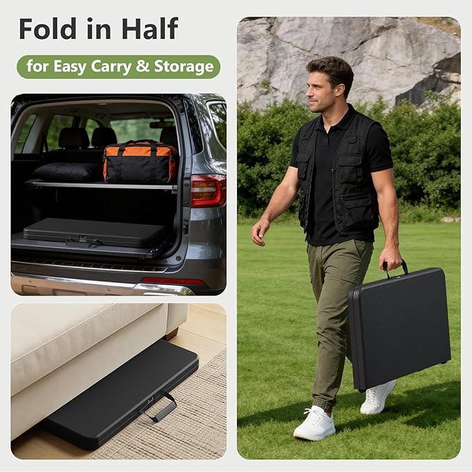 Folding Table 2 Pack, 36 Inch Square Foldable Card Tables, No Assembly Portable Folding Tables, Heavy Duty Fold-in-Half Tables with Carry Handles for Camping, Picnic, Parties, RV Travel & Indoor Use