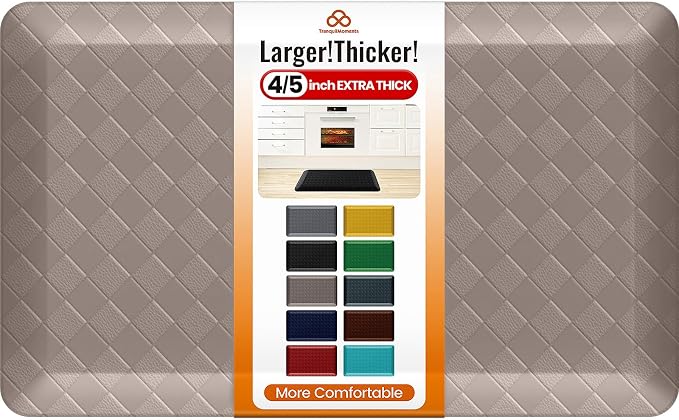 4/5 Inch Extra Thick Kitchen Mats for Floor,Non Slip Anti Fatigue Kitchen Rugs,Waterproof Stain Resistant Sink Mat,Cushioned Standing and Comfort Mats for Office (17"x28" Khaki)