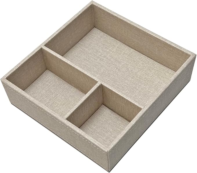 UnionBasic Flat 3-Slot Small Desk Drawer Tray Stationery Sundries Gadget Organizer Storage Box Business Card Holder Key Container, Beige Square