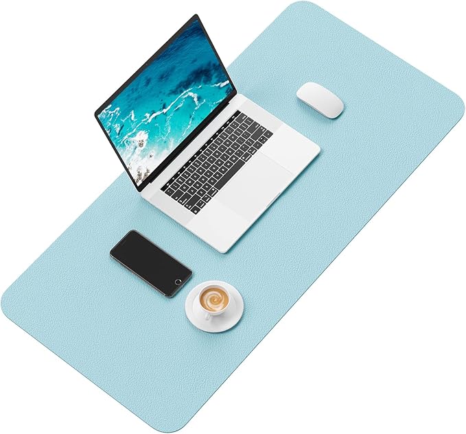 Hsurbtra Desk Pad, 30" x 14" PU Leather Desk Mat, XL Extended Mouse Pad, Waterproof Desktop Blotter Protector, Non-Slip Ultra Thin Large Laptop Keyboard Writing Mat for Office Home, Lake Blue