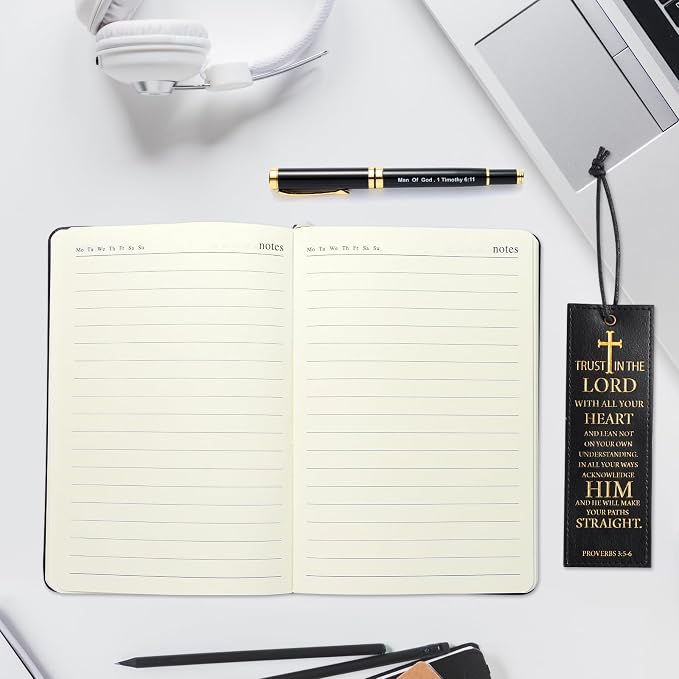 SAIWEILAI ONLINE 3 Pieces Christian Gifts for Men Religious Gifts for Dad Bible Verse Inspirational Notebook Bible Verse Ballpoint Pen Trust in The Lord Bookmark for Men Office School Journal Supplie
