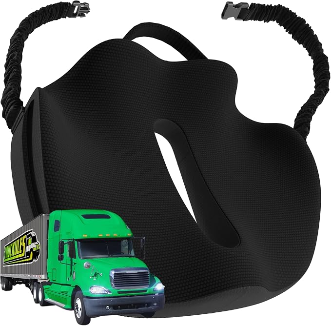 XLarge Truck Seat Cushion for Truck Driver Seat Cushion - CertiPUR-US® Certified Upgraded Back Support, Thick Memory Foam, Pain Relief for Hours of Driving, Trucker Approved Semi - Black