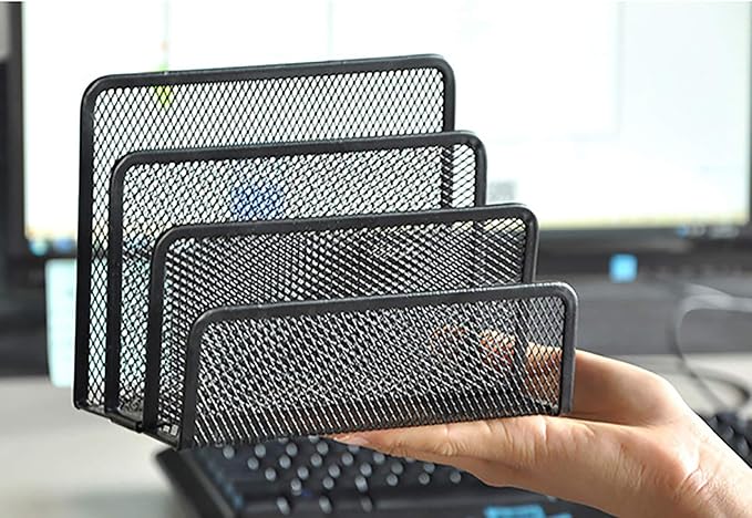 VANRA Small Letter Sorter Desktop File Holder Organizer Metal Mesh with 3 Vertical Upright Compartments (Black)