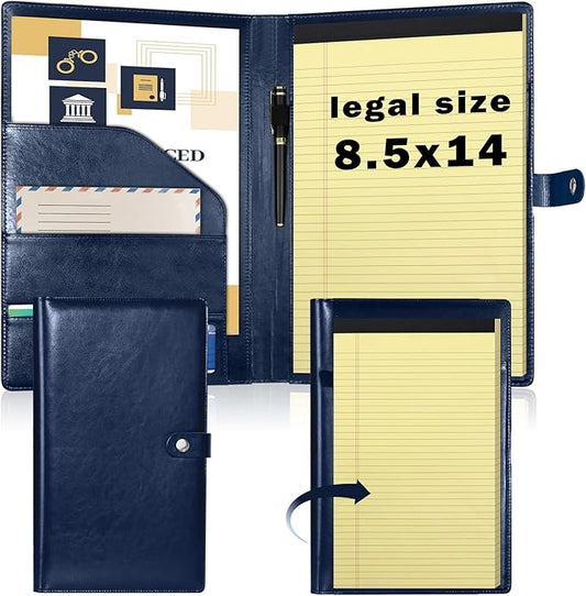 1Pack Legal Size Portfolio Padfolio PU Leather with 8.5 x 14 inch Tearable Legal Pad Holder 50 Sheets Leather Portfolio Folder Binder for Interview Attorneys Business Blue