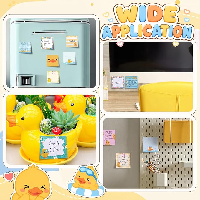 9 Pads Duck Sticky Notes 3x3 Inch Cute Self Stick Notepads Notes Adhesive Memo Pad Office Decor Gifts for Students School Teacher Meeting Office Supplies