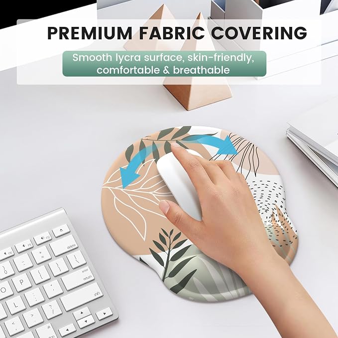 iLeadon Mouse Pad with Wrist Rest Set, Keyboard Wrist Rest + Ergonomic Mouse Pad + Coasters, Easy Typing & Pain Relief Mousepad, Mouse Pad Wrist Support for Computer Home Office, Tropical Leaves