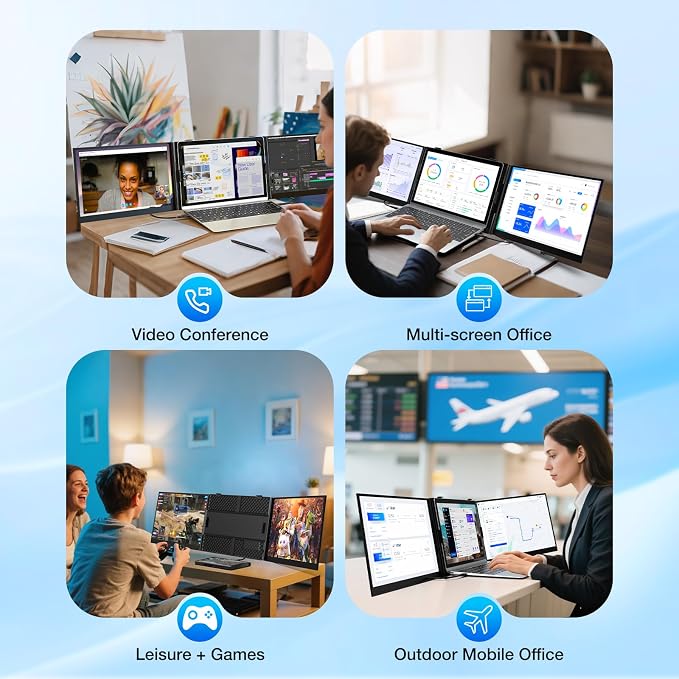 Laptop Screen Extender, Ultra-Thin 15.6" FHD 1200P 16:10 Portable Monitor for Laptop, Lightweight Travel Monitor Extender Plug & Play for 14.2"-17.3" Laptops, Compatible with Wins/Mac/Android/Chrome