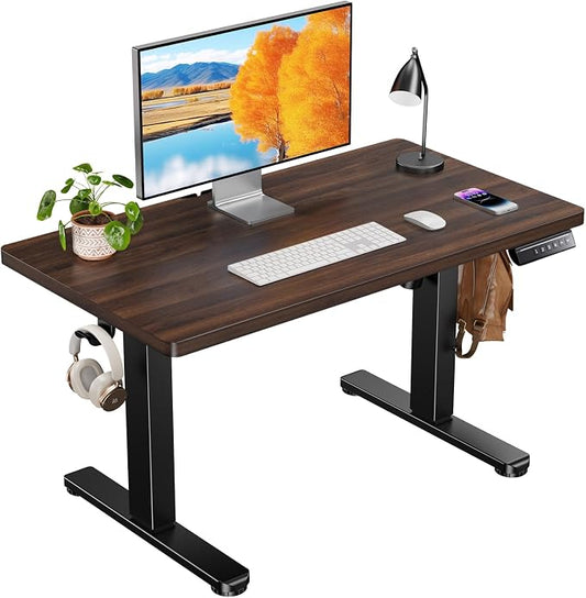 ErGear Low Height Adjustable Desk, Lifts 18.9-28.4 Inches, 35 X 20 Inches Electric Standing Desk for Kids, 4 Height Memory Settings & Storage Hooks, Home Office Computer Table & Study Desk, Walnut