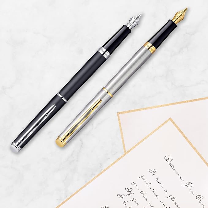 Waterman Hémisphère Fountain Pen, Matte Black with Chrome Trim, Fine Nib with Black Ink Cartridge, Gift Box