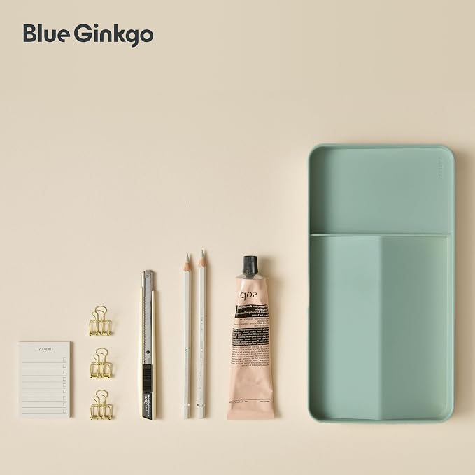 BLUE GINKGO Desk Organizer Tray, Green, Made in Korea | Double-Sided. Sloped Design. Easy Access.