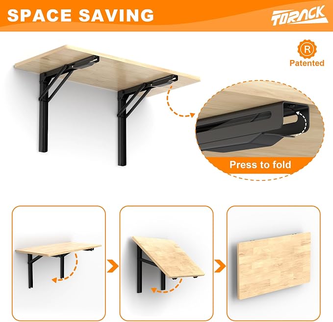 TORACK Heavy Duty Wall Mounted Folding Workbench, Space-Saving Collapsible Wall Table/Desk for Garage Workshop, Holds Up to 550 lbs(Board Size: 47.25 x 22.75 in)