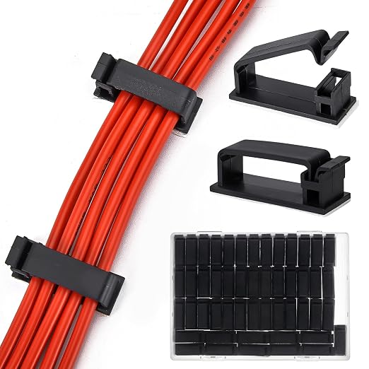 50Pcs Self Adhesive Cable Management Clips,Cable Organizers Wire Clips Cord Holder for PC Laptop Ethernet Cable Desktop Home Office(1.52’’ x 0.59’’ x 0.57’’, Black)