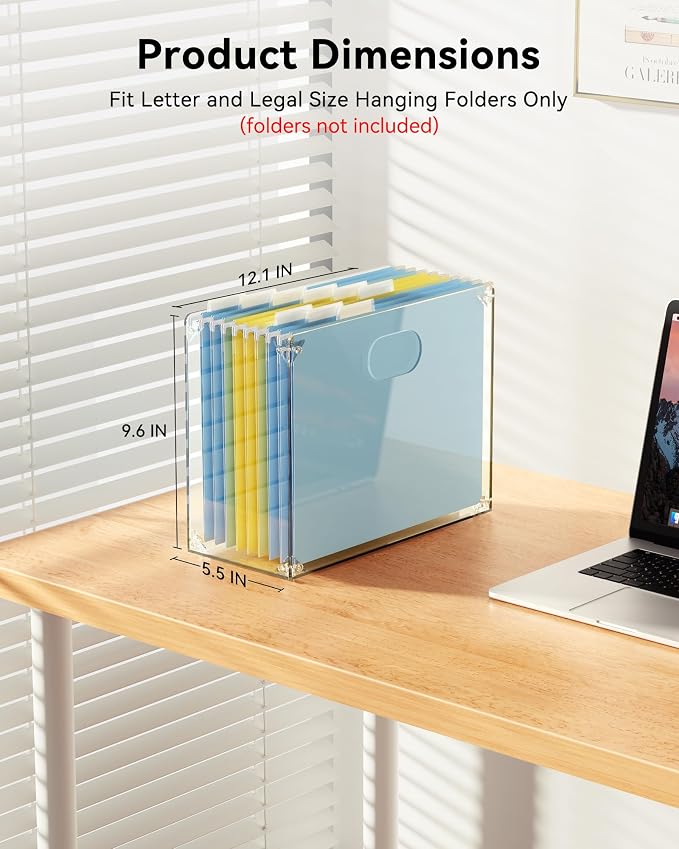 Oterri Acrylic File Organizer with Handle, Clear Desktop Box | 3mm Acrylic, Stain-Resistant, With Handle, Holds Letter Docs, Includes Hardware, Office, Home, Classroom, Countertop.