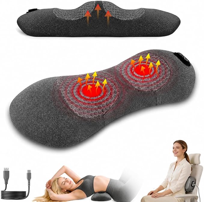 3-in-1 Electric Lumbar Support Pillow, Triple Fusion Back Massager with Heat & Massage & Traction, Back Massager for Pain Relief Deep Tissue, Designed for Daily Back Relaxation and Spine Support
