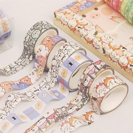 Cute Pets Washi Tape Set 18 Rolls Skinny Gold Embellishment Decorative Masking Tapes for Arts, DIY Crafts, Journals, Planners, Scrapbook, Wrapping (Puppies) (Puppies)