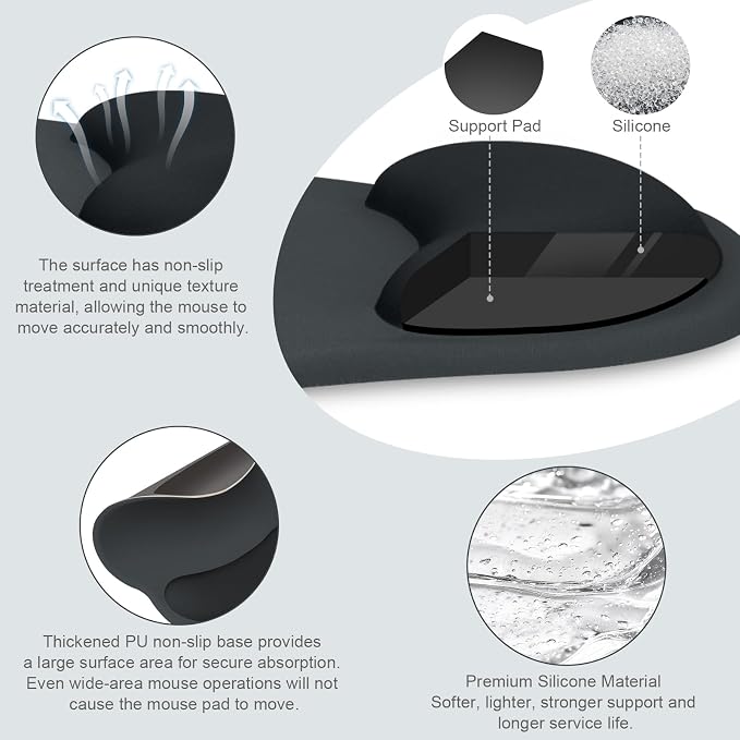 MOSISO Wrist Rest Support for Mouse Pad&Keyboard Set, Streamline Ergonomic Mousepad&Coaster Non-Slip Base Home/Office Pain Relief&Easy Typing Pad with Soft Cloth&Silicone Lining, Slate Gray