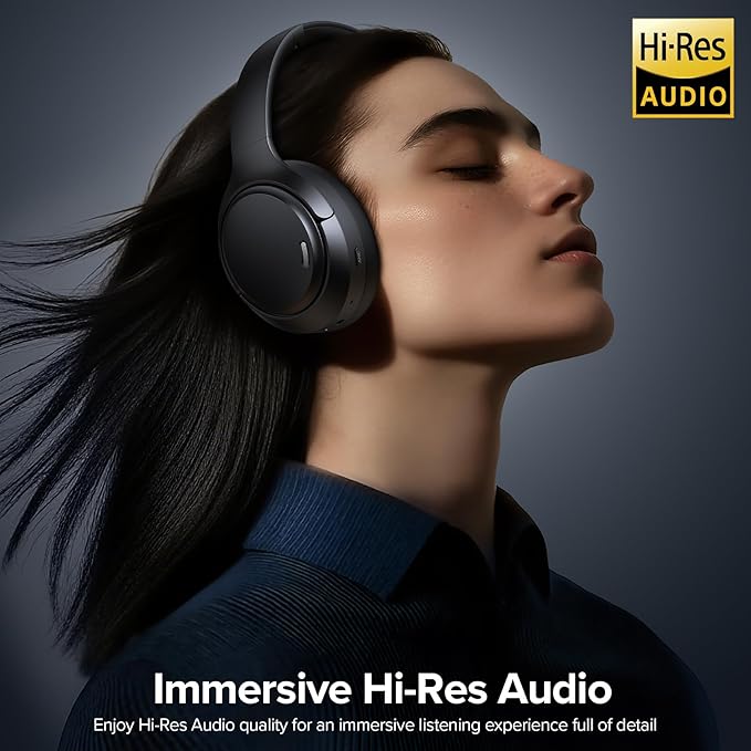 Hybrid Active Noise Cancelling Headphones Wireless, 120Hrs Playtime, 6 ENC Clear Mic, Over Ear Bluetooth Headphones with Hi-Res Audio Comfort Earcup Foldable ANC Headphone for Travel Game Home Office