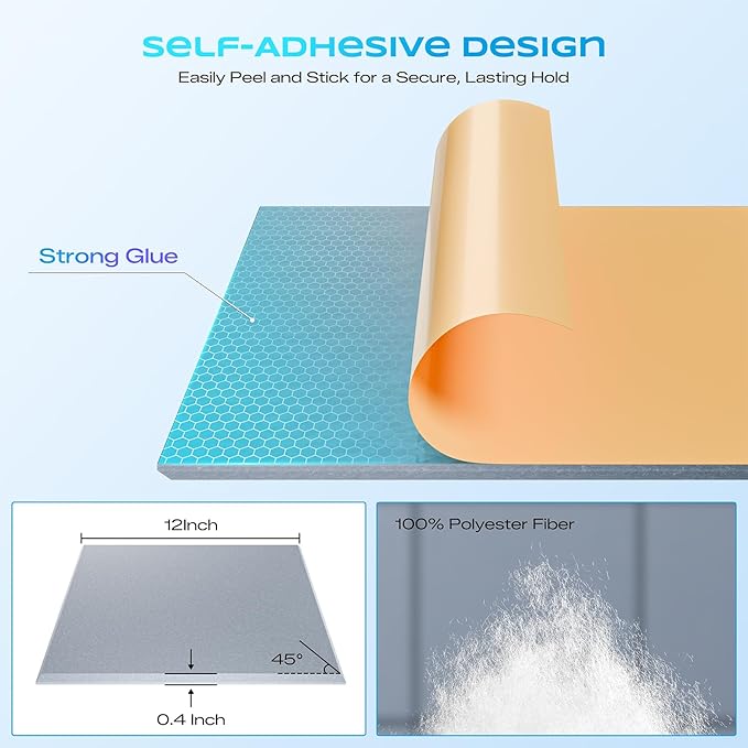 12 Pack Self-Adhesive Acoustic Panels, 12" X 12" X 0.4" High-Density Sound Proof Foam Panels for Walls, Soundproof Wall Panels for Home & Office (Smoke Gray)