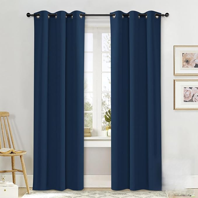 NICETOWN Gray Curtain Blackout Drape Panel, Single Panel, 34 x 84 inch, Moroccan Blue, 3 Pass Microfiber Noise Reducing Thermal Insulated Window Drapery with Grommet