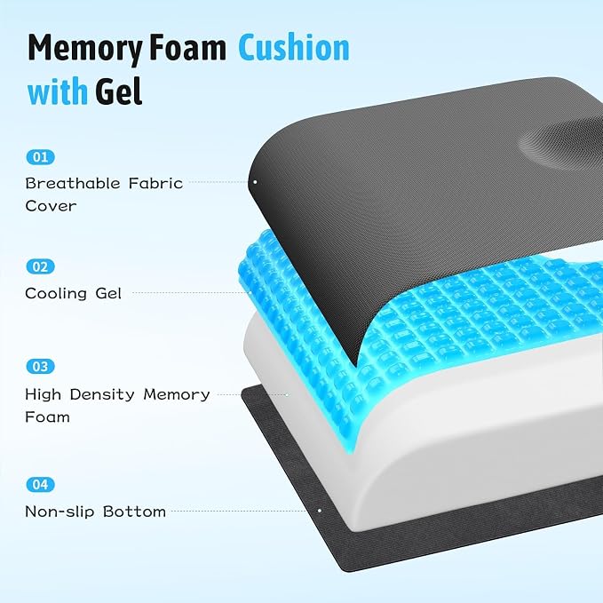 TranquilMoments Seat Cushion, Gel Wheelchair Seat Cushion, Grey | Wheelchair Seat Cushion Cooling Gel Memory Foam, Tailbone Pain Relief, Removable Cover & Non - Slip Bottom Chair Cushion
