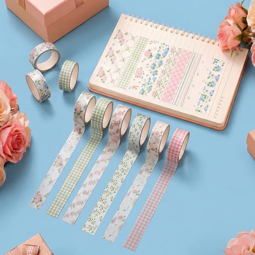 Gueevin 24 Rolls Watercolor Floral Washi Tape Set 15 mm Seasonal Flower Decorative Washi Tape for Craft Arts DIY Scrapbook Journaling Supplies Gift Wrapping(Flowers)