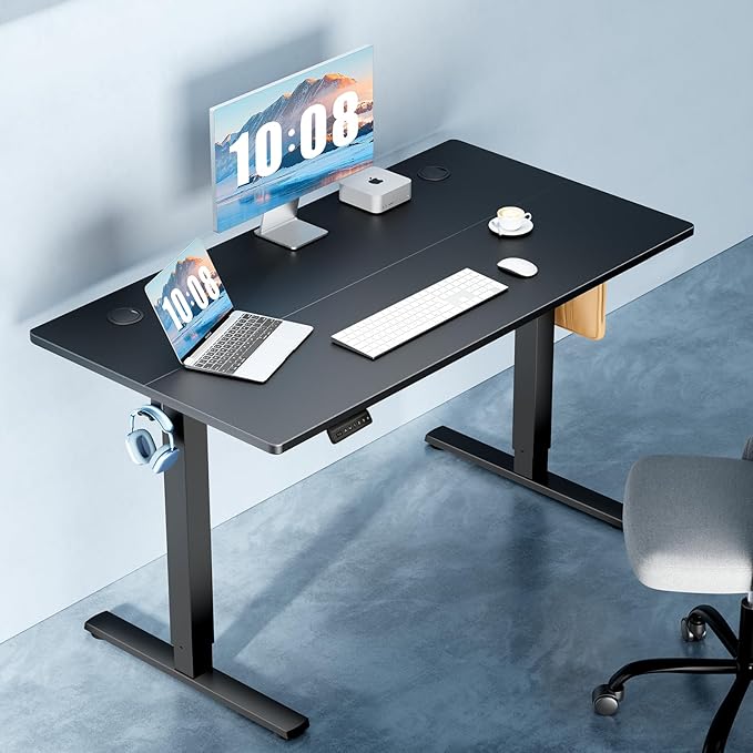 DUMOS 40 Inch Electric Standing Desk Height Adjustable, Sit to Stand Up Computer Workstations Work PC Table Home Office Study Writing Gaming Desks with Memory Presets for Walking Pad, Bedroom, Black