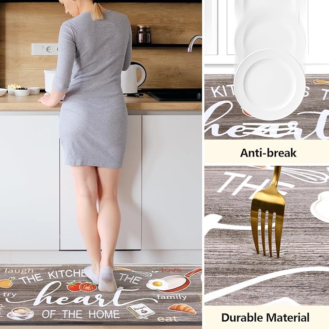 Yamaziot Anti Fatigue Kitchen Rug Set of 2, Non-Slip Cushioned Floor Mats | 20" x 59"+20" x 32", Waterproof Farmhouse Cushioned Comfort Standing Desk Mat with Runner for Sink, Office, Laundry