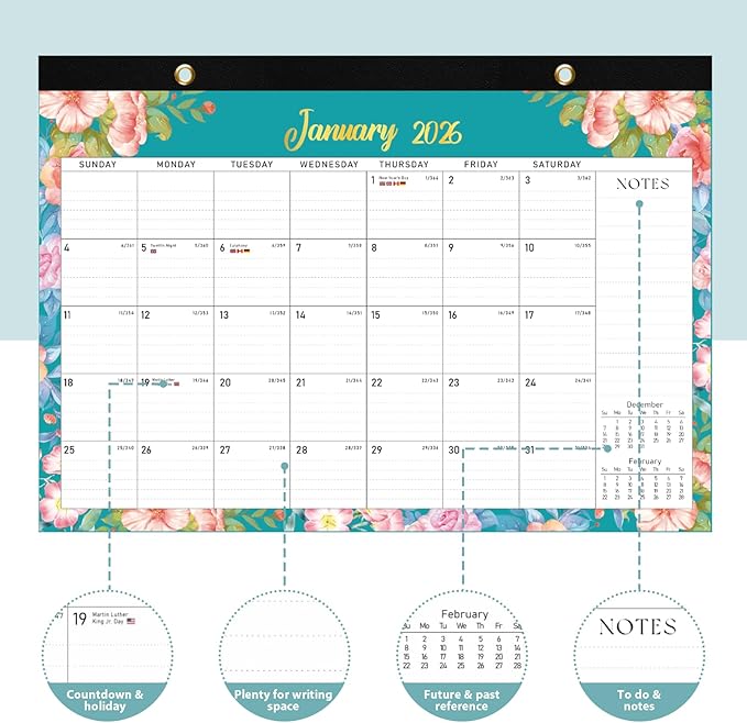 2026 Desk Calendar, Large Desktop/Wall Monthly Calendar (Jan. 2026 - Jun. 2027) 17'' x 12'' School Year Desk Planner for Teacher Family School Office Supplies (Pack of 2)