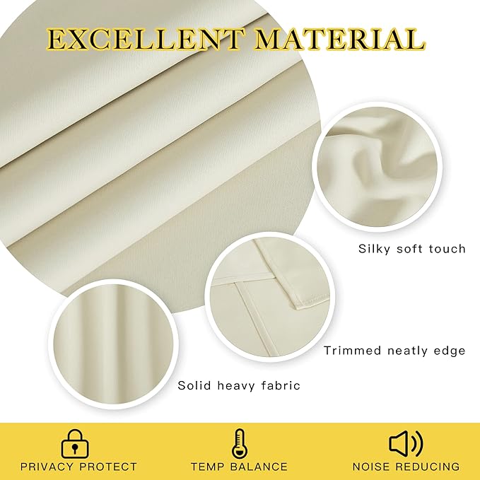 NICETOWN 66 Inch Long Blackout Curtains for Bedroom Living Room, Thermal Insulated Room Darkening Curtains, Light Blocking Blackout Drapes for Bedroom, 66" W x 66" L, 1 Panel, Beige
