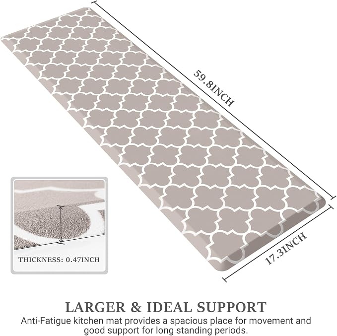 WISELIFE Kitchen Runner Rugs Anti-Fatigue mats,17.3"x 60",Non Slip Waterproof Ergonomic Comfort Mat for Kitchen, Floor Home, Office, Sink, Laundry,Khaki