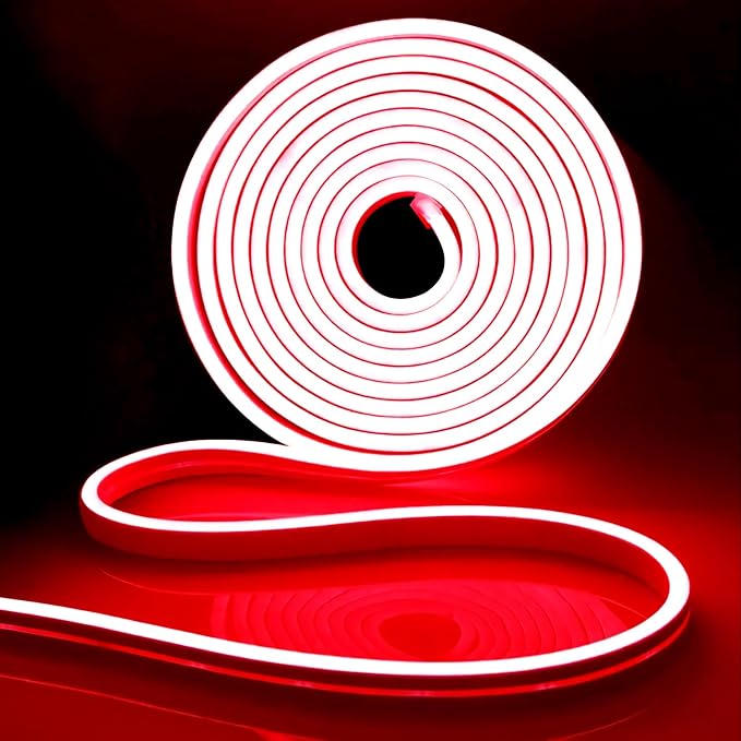 iNextStation 12V Red LED Strip Lights 16.4FT, Flexible Silicone Neon Rope Light, IP65 Waterproof LED Light Strip, Cuttable, Neon Light Strip for Cabinet, Ceiling, Wall, Bedroom, Kitchen(No Adapter)