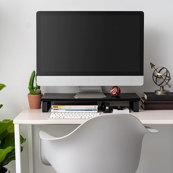IRIS USA 1-Tier Multi-Purpose Modern PC Monitor Organizer Stand with Metal Legs, Ergonomic Desktop and Countertop Riser for Computer Laptop TV Kitchen Pantry and Closet Organization, Black | Elevates monitors and laptops while organizing keyboards, off...