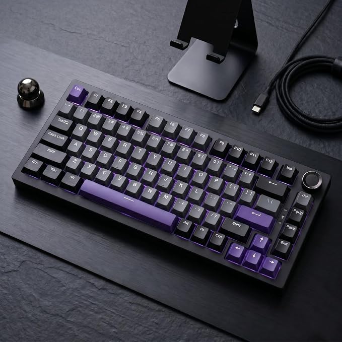 124 Keys Black Grey Purple Keycaps, PBT Double Shot Cherry Profile Keycap Set, Custom Mechanical Keyboard Keycaps for 60% 65% 75% 87% 100% ANSI Layout，Cherry Mx Switches