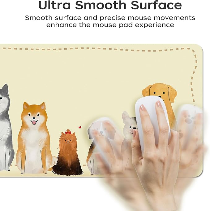 BLESWIN Cut Desk Mat 31.5" x 15.7", Waterproof Leather Desk Mat, Computer Mat for Keyboard or Mouse, Desk Mousepad Non-Slip Writing Pad Leather Blotter, Laptop Desk Pad (31.5" x 15.7", Puppies)