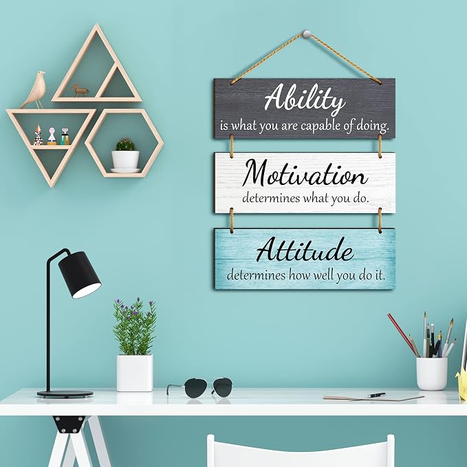 Jetec Office Wall Decor Sign Inspirational Motivational Plaques with Sayings Rustic Wooden Hangings Ability Sign for Coworker Holiday Gift Office Home Artwork Decoration(Fresh Color)