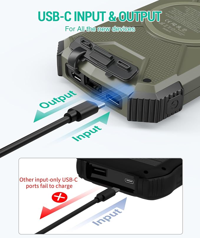 BLAVOR Solar Power Bank 10,000mAh, Portable Wireless Charger, 20W Fast Charging External Battery Pack with USB C for Cell Phones, Solar Panel Charging with Dual Flashlight for Camping