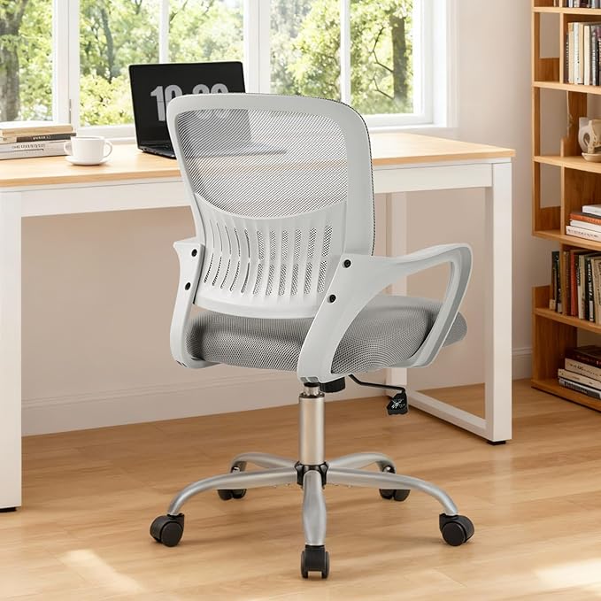 Sweetcrispy Home Office Managerial Executive Chair, Ergonomic Mesh Adjustable Swivel Mid-Back Computer Desk Chair with Comfortable Lumbar Support, Comfy Arms for Bedroom,Study