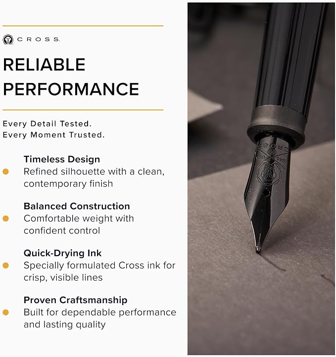 Cross Century II Black PVD Micro-knurl Medium Nib Fountain Pen - Professional Pen for Everyday Use - Smooth Writing - Comfortable Grip - Black Ink - Durable Construction - Includes Gift Box