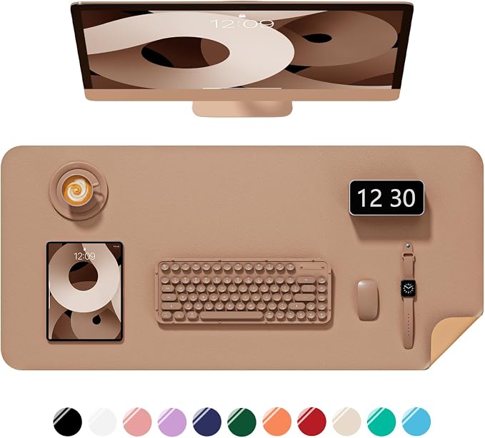 Desk Pad, 35.5" x 17" PU Leather Non-Slip Desk Mat Large Mouse Pad for Desktop, Waterproof Laptop Computer Writing Mat for Office, Home, Work, Gaming, Champagne Gold