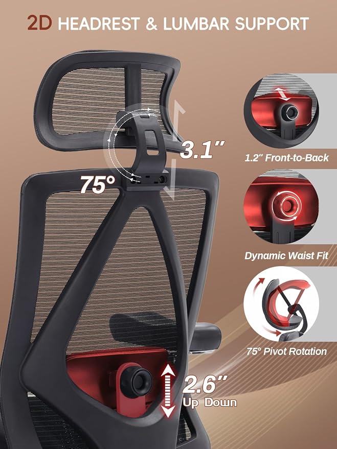 Big and Tall Office Chair 700lbs, Ergonomic Desk Chair with W Wide Thick Cushion, Executive Mesh Office Chair with Adjustable Headrest, Lumbar, 4D Armrest, Computer Task Chairs for Heavy People, Black