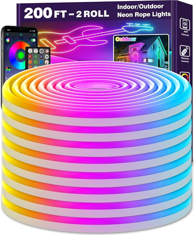 AILBTON 200Ft Neon Rope Lights,Flexible Led Rope Lights Control with App/Remote,Multiple Modes Music Sync Gaming RGB Led Neon Lights for Bedroom Outdoor