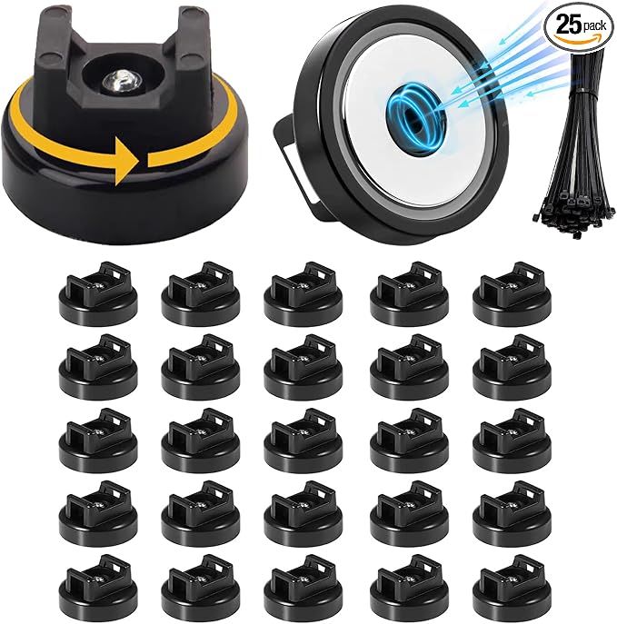 25 Pcs zbab1 Magnetic Zip Tie Mount Base, 45LBS Strong Magnetic Wire Holder & Cable Clips,Magnetic cable management for cars, offices, homes, and boats Diameter 32mm