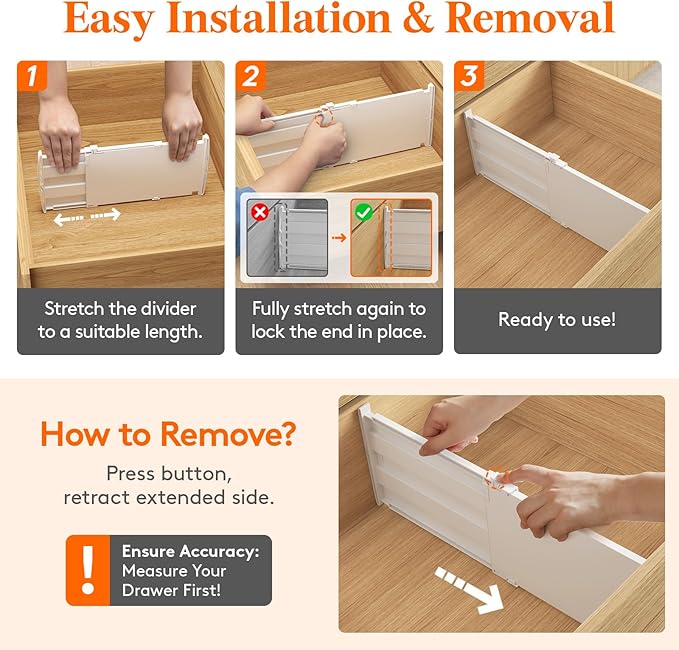 Lifewit 8" Tall 6 Pack Drawer Dividers, 13.8"-22.2" Adjustable Deep Drawer Organizer Clothes, Expandable White Plastic Separators for Dresser, Kitchen, Cabinet, Closet, Office Organization & Storage