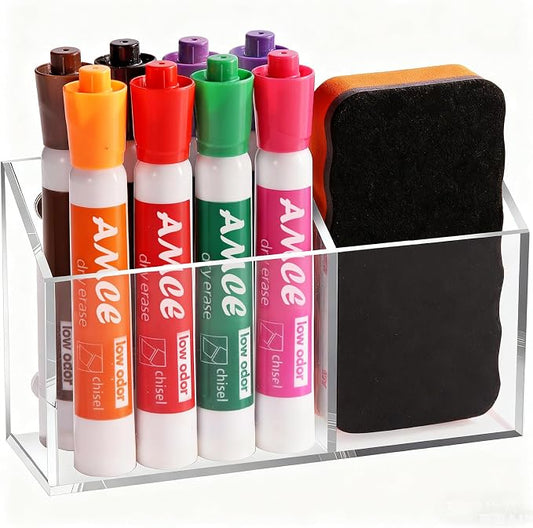 Ameceres Magnetic Pen Holder Classroom Organization Acrylic Marker Holder for Whiteboard Refrigerator Locker Accessories Pencil Dry Erase Marker Basket (2 Compartments * 1)