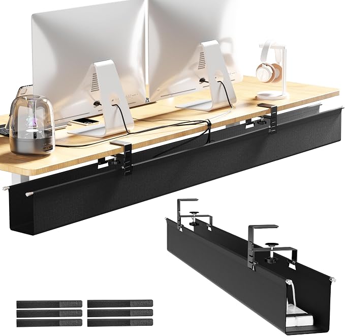 Cinati 49.2" Under Desk Cable Management Tray, Large Fabric Cord Organizer