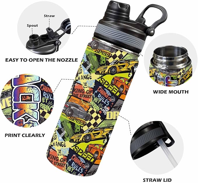 Personalized Cars Toddler Backpack with Name Custom Kids School Backpack for Boys Back to School Supplies Customized Name Schoolbag Bookbag and Water Bottle Cup&Pencil Pouch for Preschool Elementary