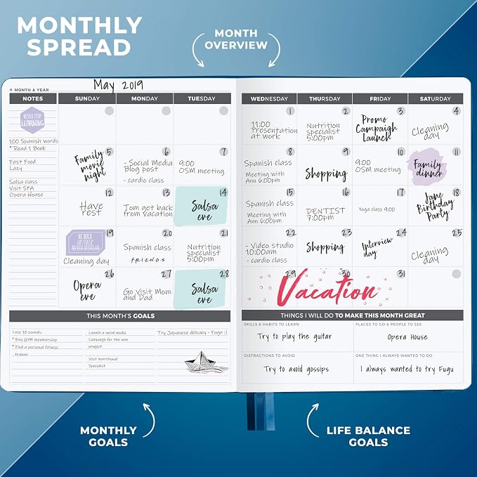 Clever Fox Planner Daily PRO - 8.5 x 11" A4 Size Daily Life Planner and Gratitude Journal to Increase Productivity, Time Management and Hit Your Goals - Undated - Lasts 3 Months (Mystic Blue)