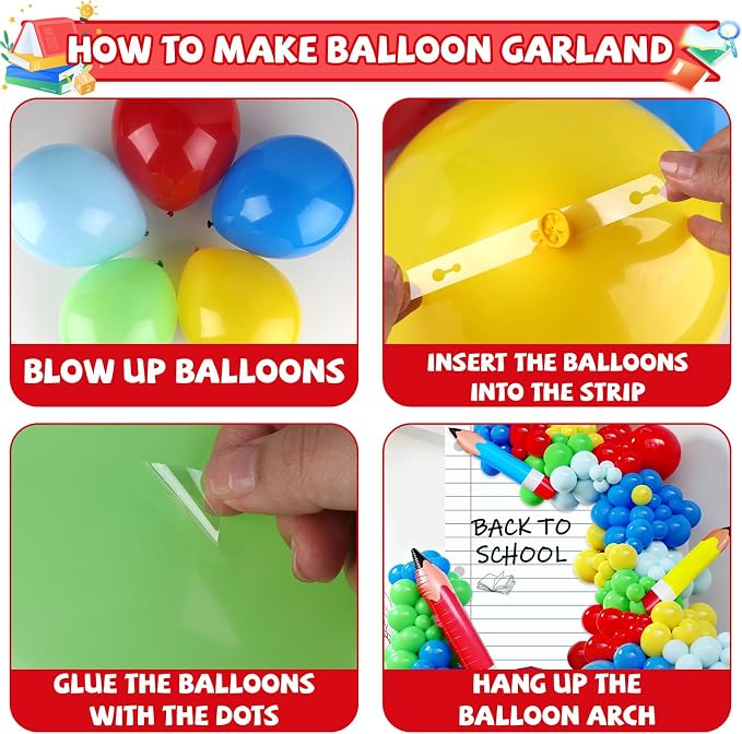 Welcome Back to School Party Decor Rainbow Balloons Arch Kit with Pencil Balloon Backdrop Giant Inflatable Pencil Notebook Photo Props for First Day of School Kindergarten Classroom Supplies(Colorful)